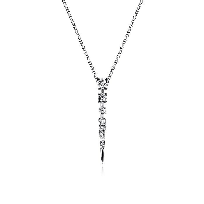 14KT white gold spike pendant drop necklace with 0.33ctw rou...