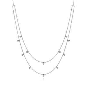 Two Row 14K White Gold Necklace with Diamond Drops, 0.25ctw ...