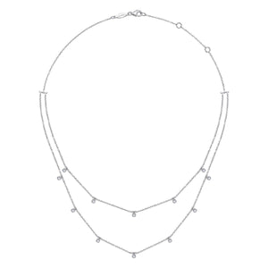 Two Row 14K White Gold Necklace with Diamond Drops, 0.25ctw ...