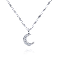 Load image into Gallery viewer, 14K White Gold Diamond Pavé Moon Pendant Necklace, 0.03ctw, ...
