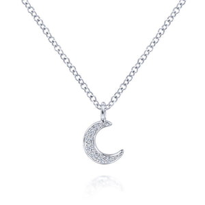 14K White Gold Diamond Pavé Moon Pendant Necklace, 0.03ctw, ...