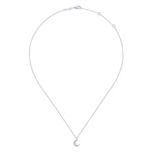 Load image into Gallery viewer, 14K White Gold Diamond Pavé Moon Pendant Necklace, 0.03ctw, ...
