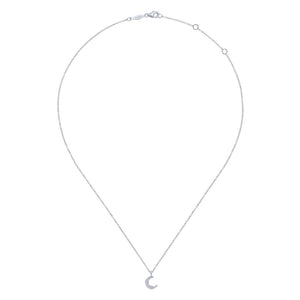 14K White Gold Diamond Pavé Moon Pendant Necklace, 0.03ctw, ...