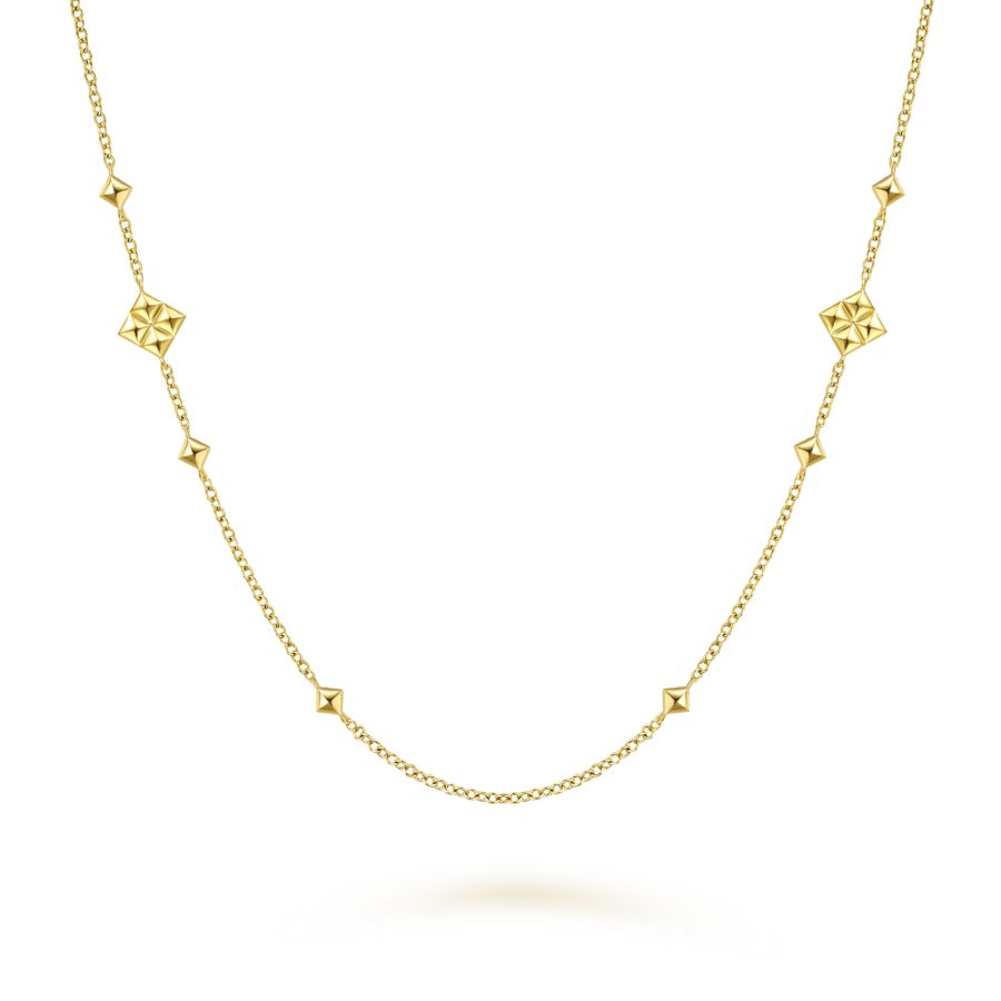 14K Yellow Gold Pyramid Quatrefoil Station Necklace, 36