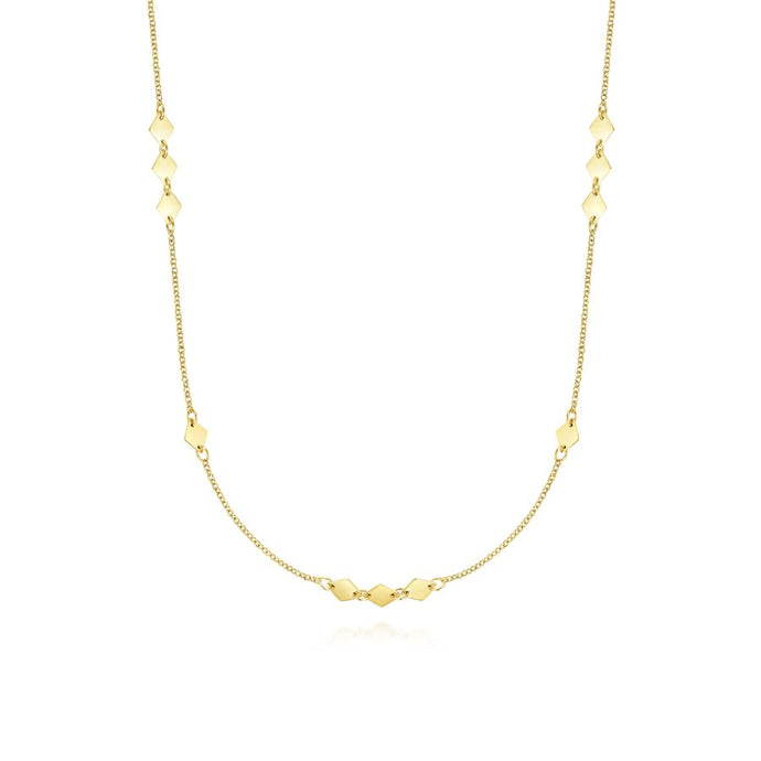 14K Yellow Gold Diamond Shaped Disc Station Necklace, 32