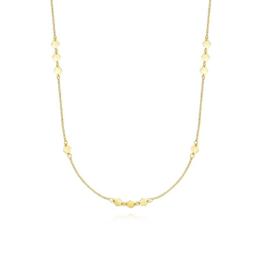 14K Yellow Gold Diamond Shaped Disc Station Necklace, 32