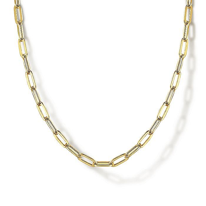 14K Yellow Gold Hollow Paperclip Chain Necklace, 32