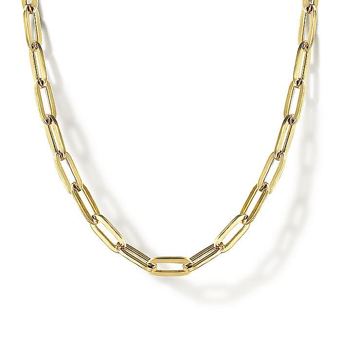 14K Yellow Gold Hollow Paperclip Chain Necklace, 17 inch