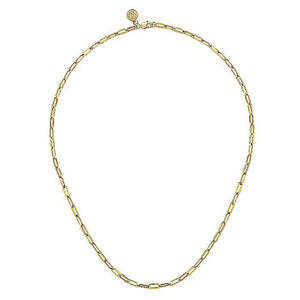 14K Yellow Gold Hollow Paperclip Chain Necklace, 17 inch