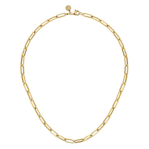 14KT yellow gold hollow paperclip necklace, 17 inches