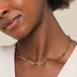 14KT yellow gold hollow paperclip necklace, 17 inches
