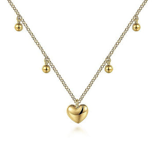 14KT yellow gold heart drop necklace, 17.5"