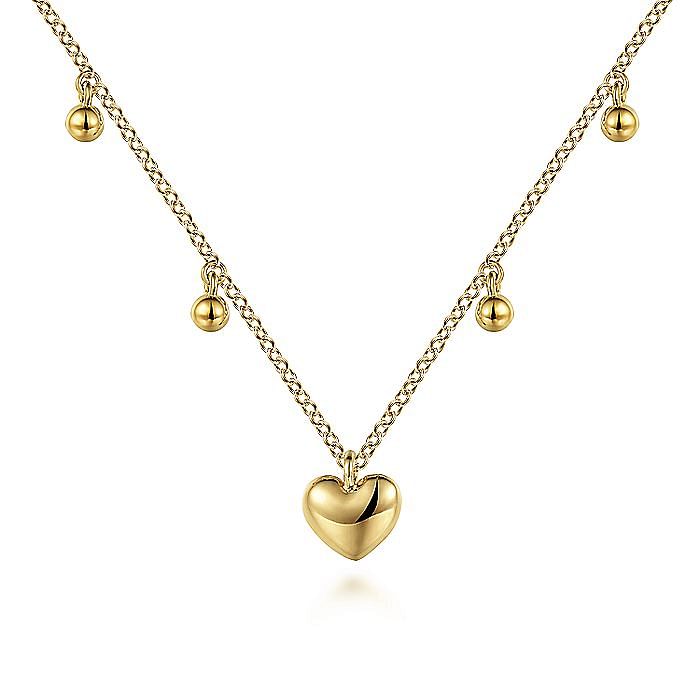 14KT yellow gold heart drop necklace, 17.5