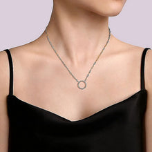 Load image into Gallery viewer, 14KT white gold beaded circle pendant on a hollow paperclip ...
