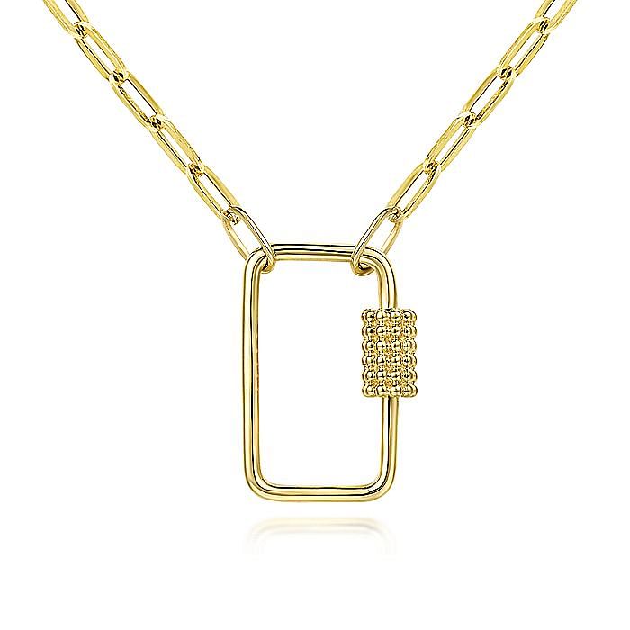 14KT yellow gold threaded pendant on a hollow paperclip neck...