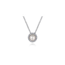 Load image into Gallery viewer, 18 Inch 14K White Gold Pearl and Diamond Halo Pendant Neckla...
