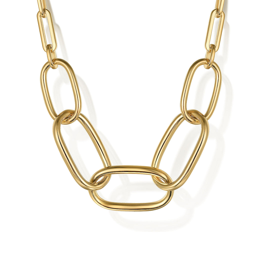 14KT yellow gold hollow large graduated oval link necklace, ...