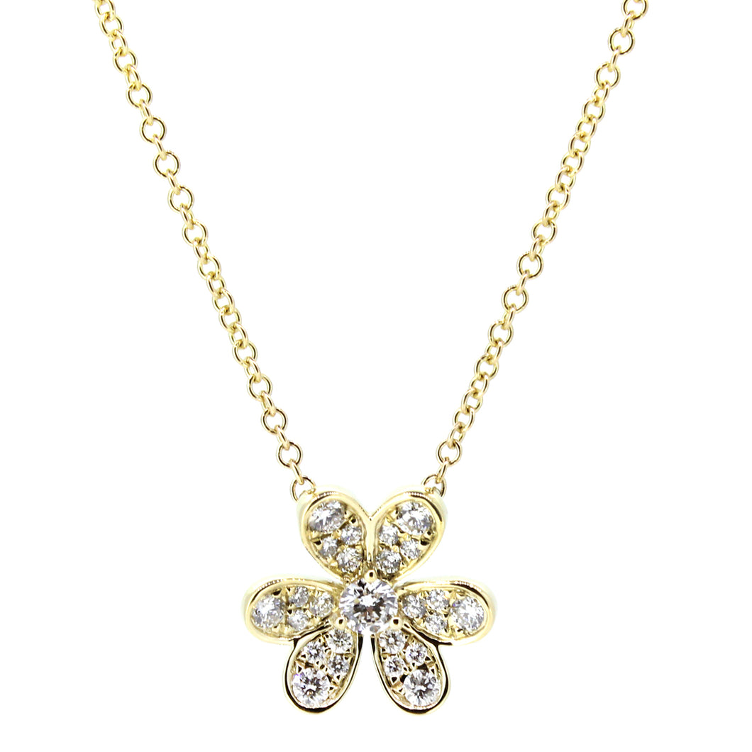 14KT yellow gold flower necklace with 0.32ctw round diamonds...