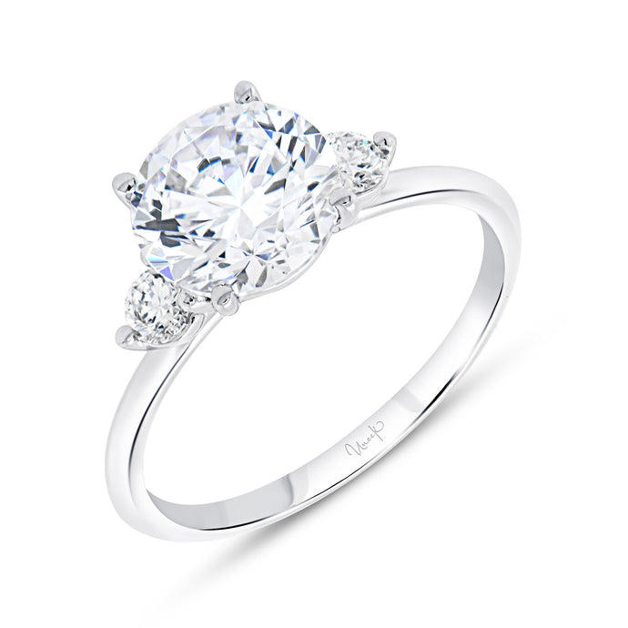 14KT white gold three stone engagement ring with 0.22ctw rou...