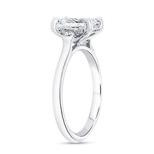 Load image into Gallery viewer, Platinum three stone underhalo engagement ring with 0.14ctw ...
