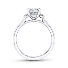 Load image into Gallery viewer, Platinum three stone underhalo engagement ring with 0.14ctw ...
