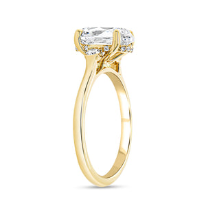 18KT yellow gold half bezel set three stone engagement ring ...