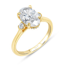 Load image into Gallery viewer, 18KT yellow gold half bezel set three stone engagement ring ...
