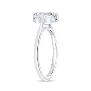 18KT white gold cathedral solitaire engagement ring, emerald...