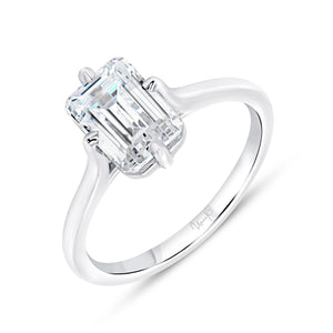 18KT white gold cathedral solitaire engagement ring, emerald...