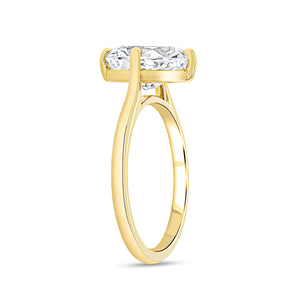 18KT yellow gold cathedral solitaire engagement ring, oval c...