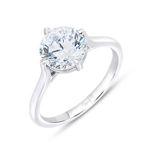 18KT white gold cathedral solitaire engagement ring, round c...