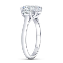 Load image into Gallery viewer, Platinum three-stone ring with 0.49ctw oval side diamonds, G...
