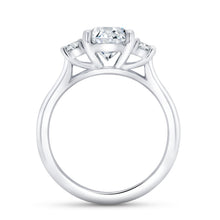 Load image into Gallery viewer, Platinum three-stone ring with 0.49ctw oval side diamonds, G...
