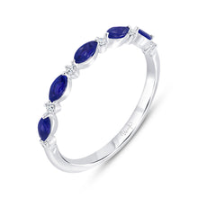 Load image into Gallery viewer, 14KT white gold alternating diamond and sapphire wedding ban...

