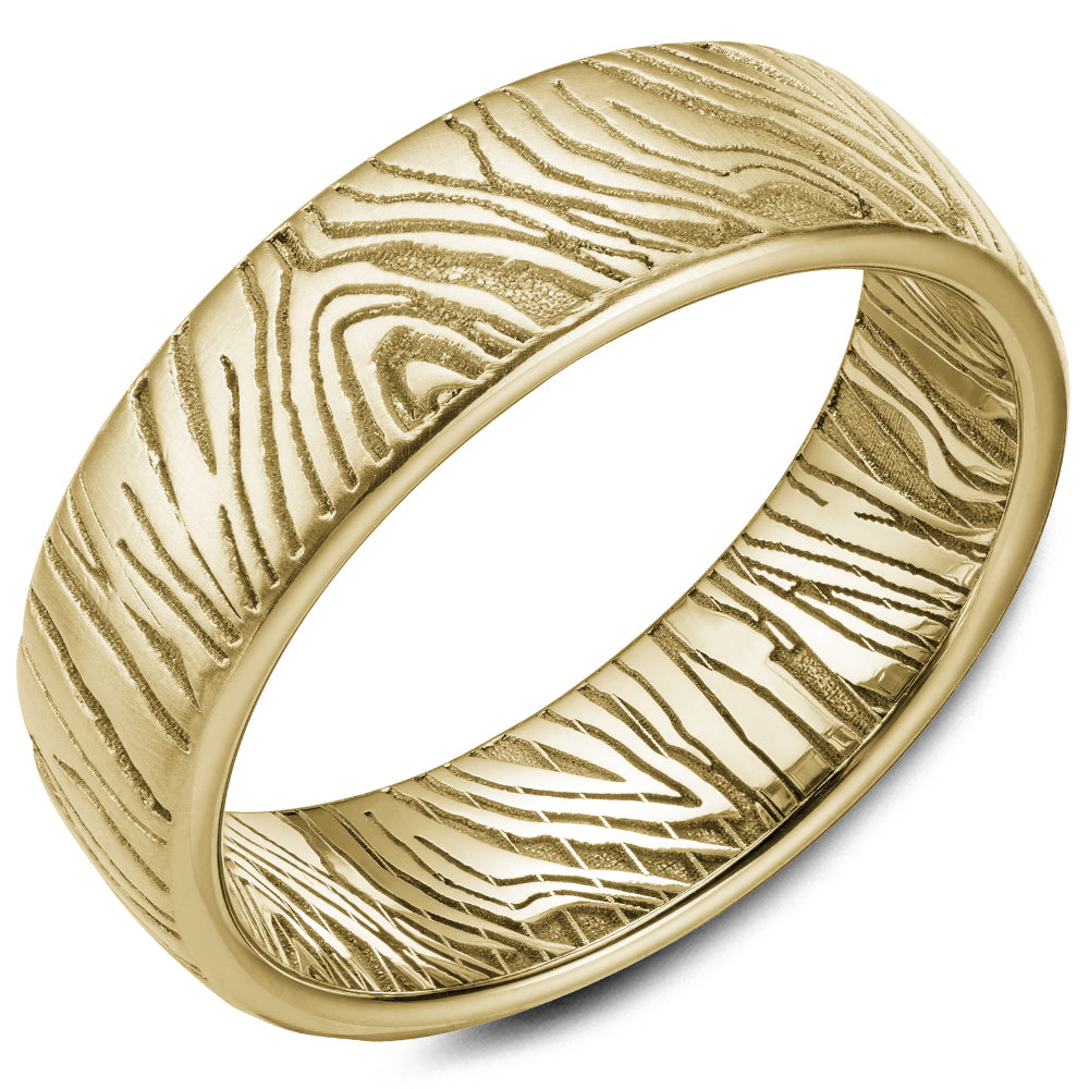 14KT yellow gold band with textured finish, 7mm, size 10