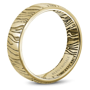 14KT yellow gold band with textured finish, 7mm, size 10