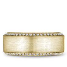 Load image into Gallery viewer, 14KT yellow gold band with brushed center and 0.64ctw round ...
