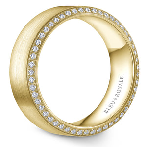 14KT yellow gold band with brushed center and 0.64ctw round ...