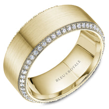 Load image into Gallery viewer, 14KT yellow gold band with brushed center and 0.64ctw round ...
