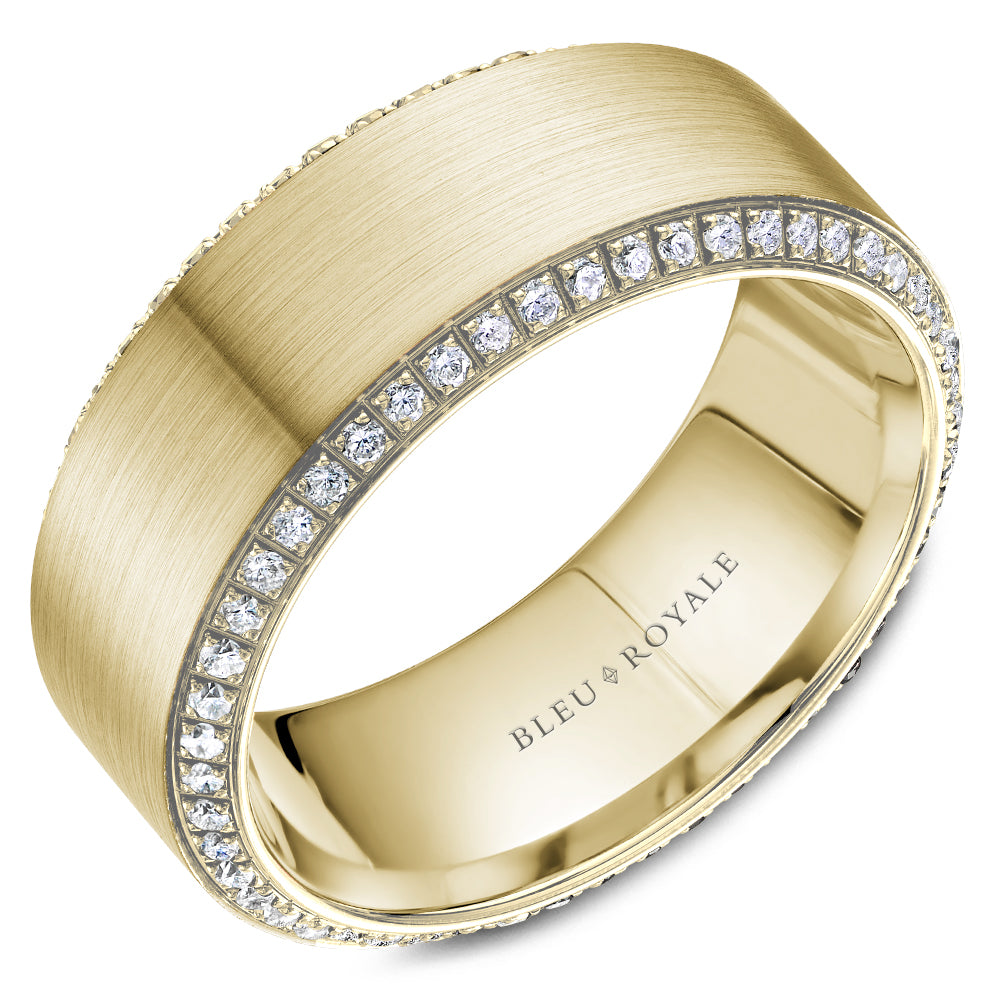 14KT yellow gold band with brushed center and 0.64ctw round ...