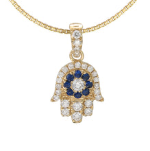 Load image into Gallery viewer, 18KT yellow gold Hamsa pendant with 0.28ctw round diamonds, ...
