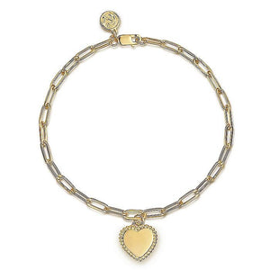 14KT yellow gold hollow paperclip bracelet with heart charm,...