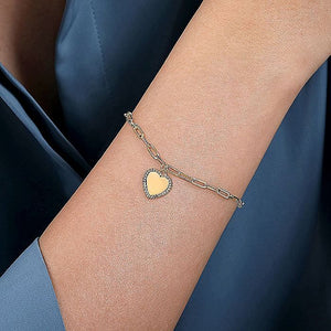 14KT yellow gold hollow paperclip bracelet with heart charm,...