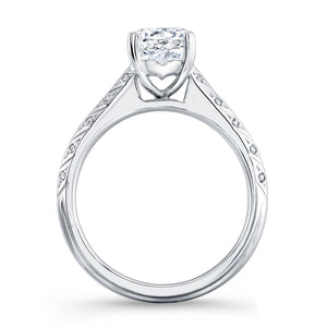 14KT white gold flush set accented shoulder engagement ring ...