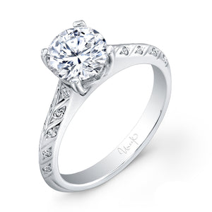 14KT white gold flush set accented shoulder engagement ring ...