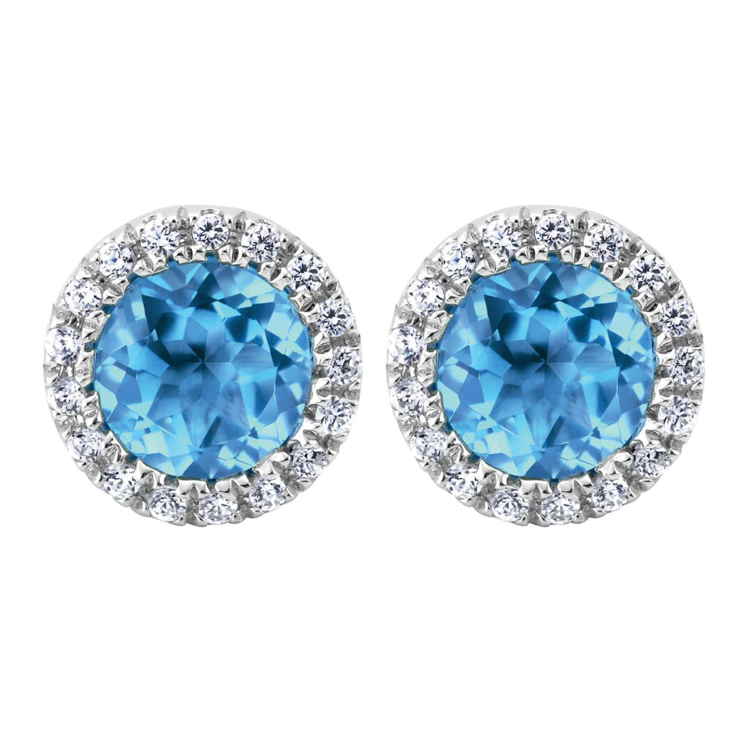14KT white gold earrings with 1.20ctw round Swiss blue topaz...