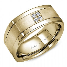 14KT yellow gold men's square band with 0.08ctw round diamon...