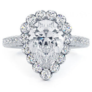 18KT White Gold Pear Halo Engagement Ring with 0.85ctw diamo...