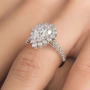 18KT White Gold Pear Halo Engagement Ring with 0.85ctw diamo...