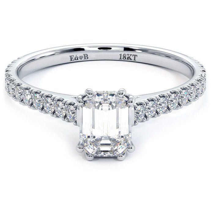 18KT White Gold Emerald Cut Engagement Ring with 0.35ctw dia...